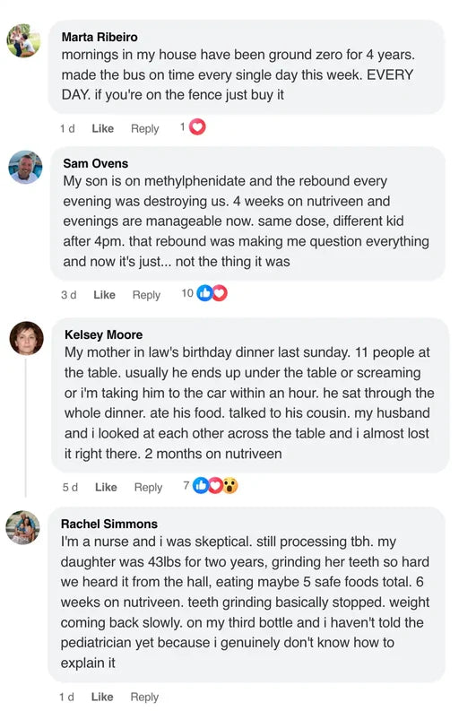 Comments from parents using Nutriveen