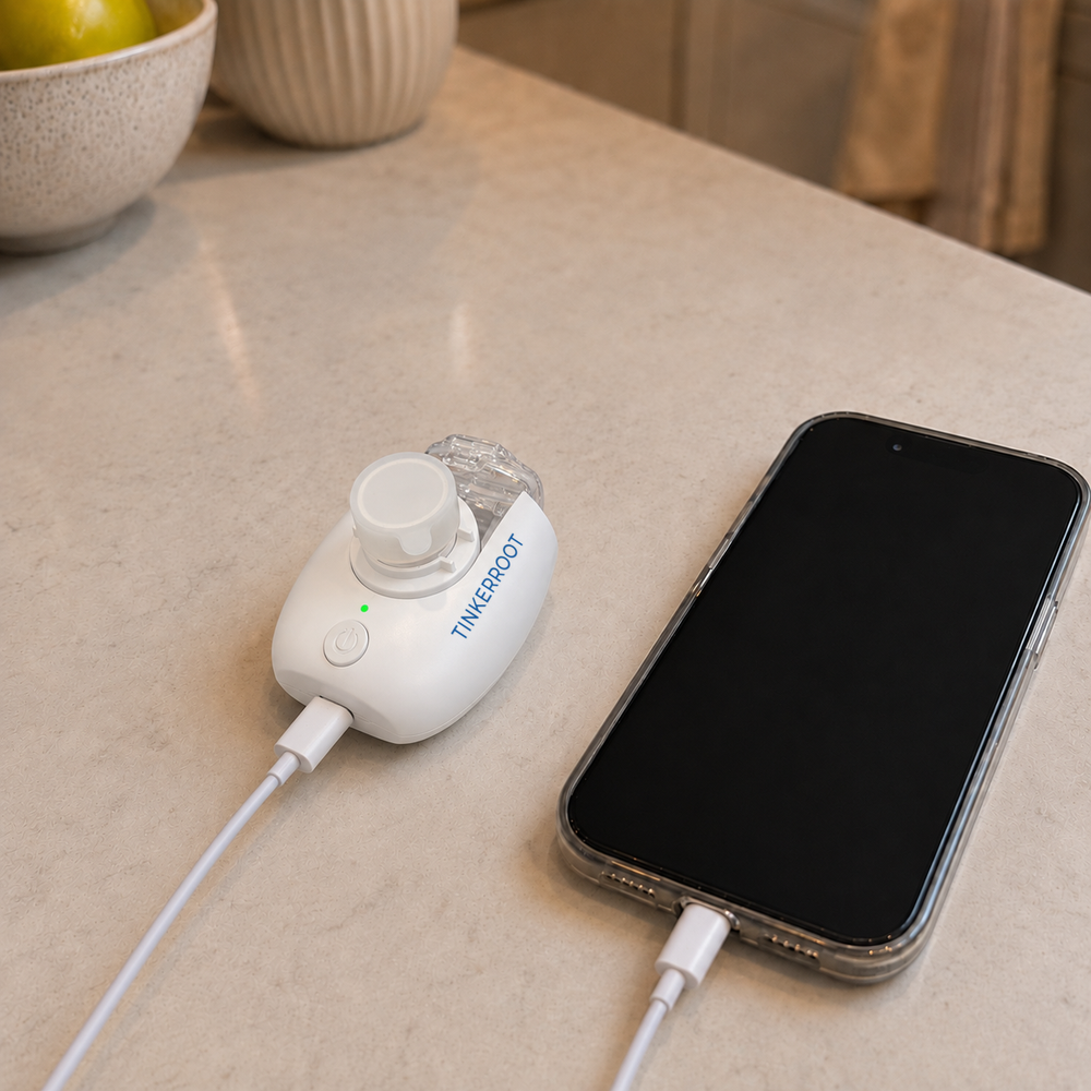 Tinkerroot Pro connected to a USB charging cable